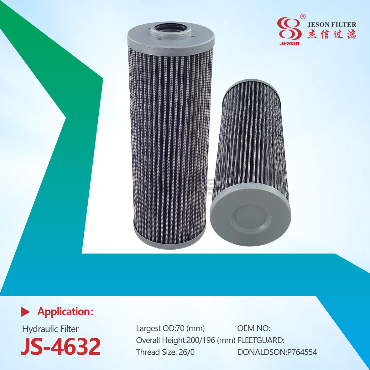 JS-4632 Factory Wholesale P764554 SH 52707 S109252 F916100600010 PT9395MPG 47522804 Excavator Hydraulic Filter Oil Filter for FENDT