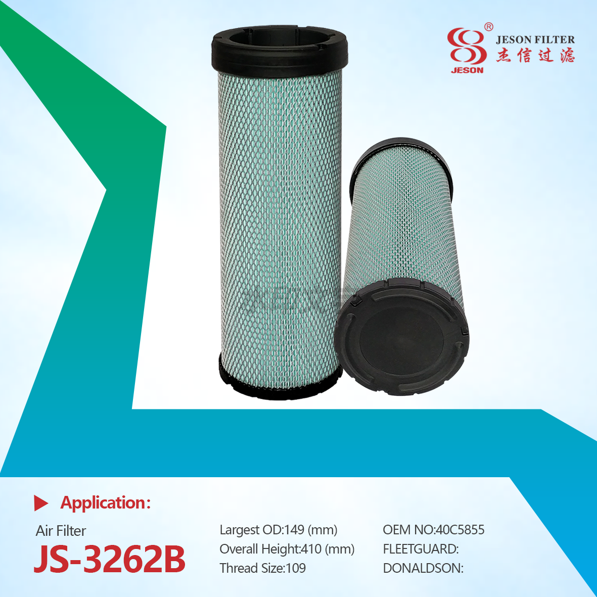 JS-3262AB New Excavator Engine Parts 40C5855 R004212 AF27840 60310784 40C5854 100796 Cabin Air Filter