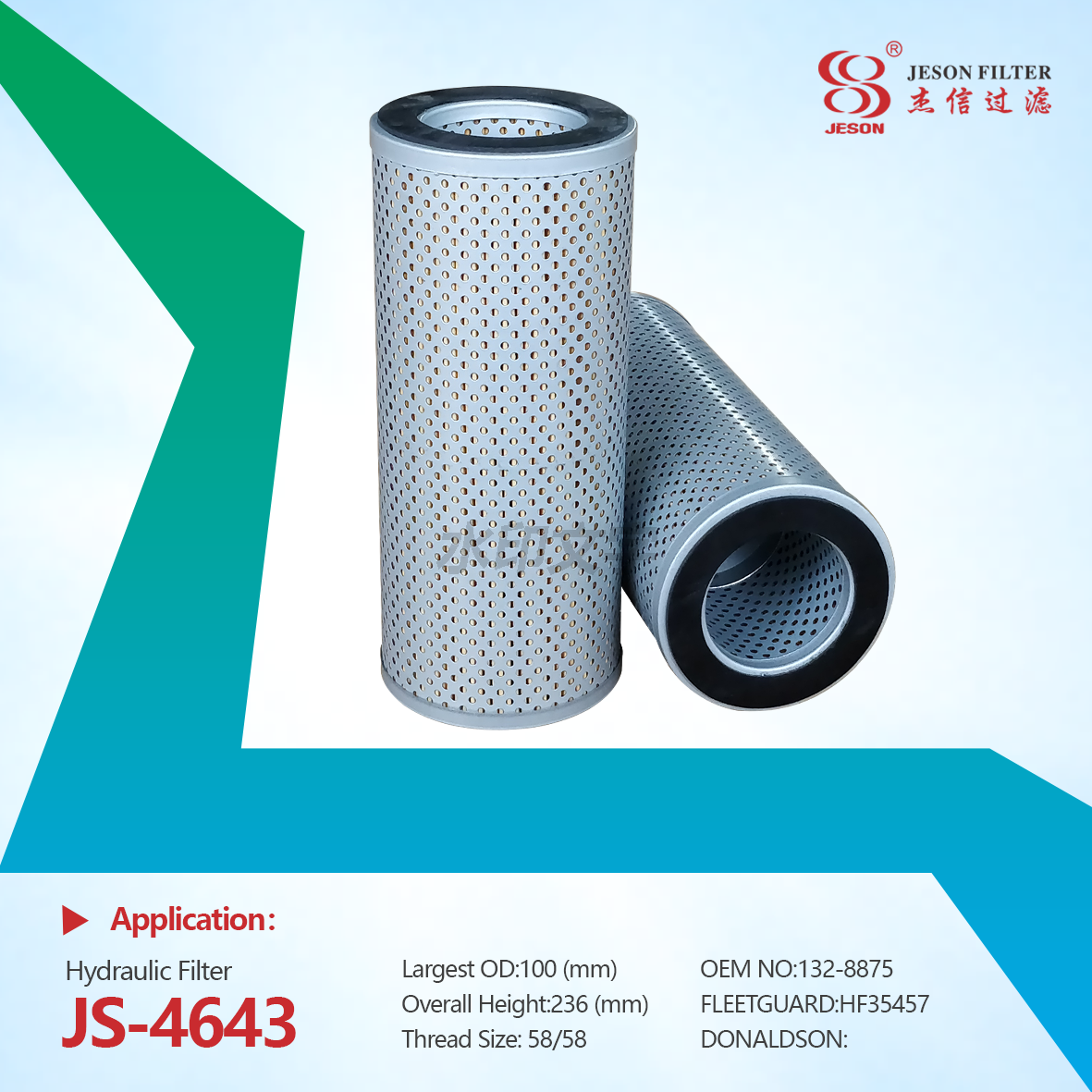 JS-4643 3434464 China Factory Supply Truck Parts Hydraulic Oil Filter 343-4464 P573299 SH66081 PT189 132-8875