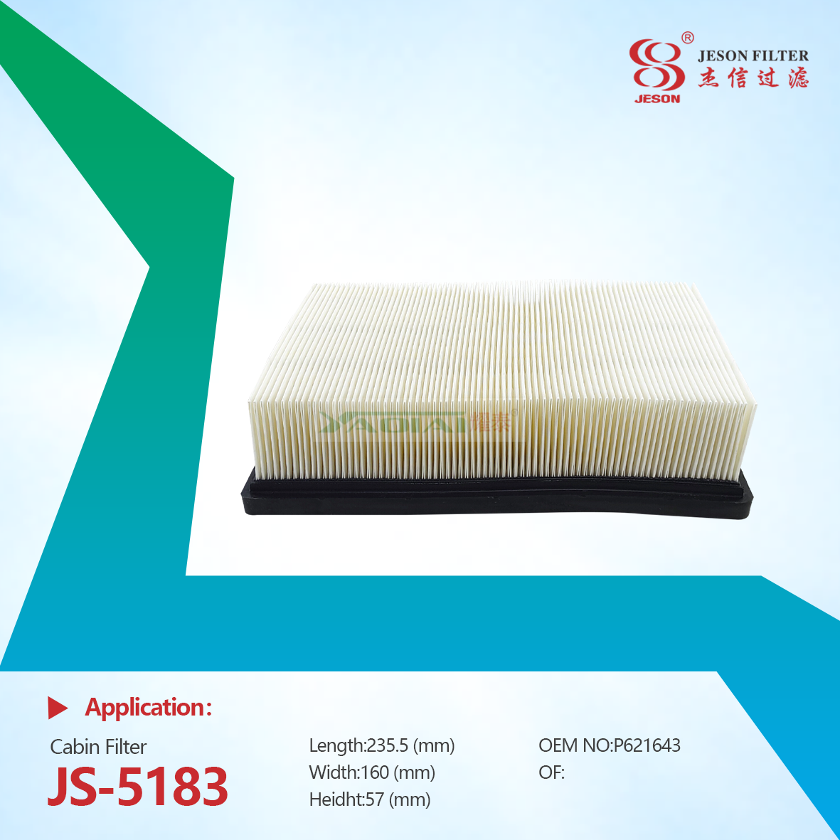JS-5183 Worldwide Replacement High Quality Cabin Air Filter Element SC60034 P621643 AT191102 AF55770