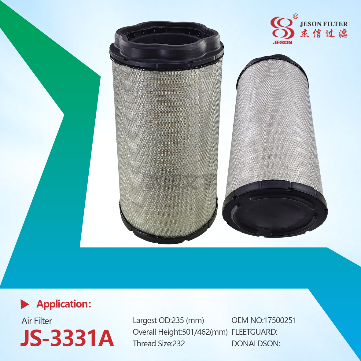 JS-3331AB Factory Supplies air Filters 17500292 17500251 17500253 Construction Machinery Parts Excavator Accessories