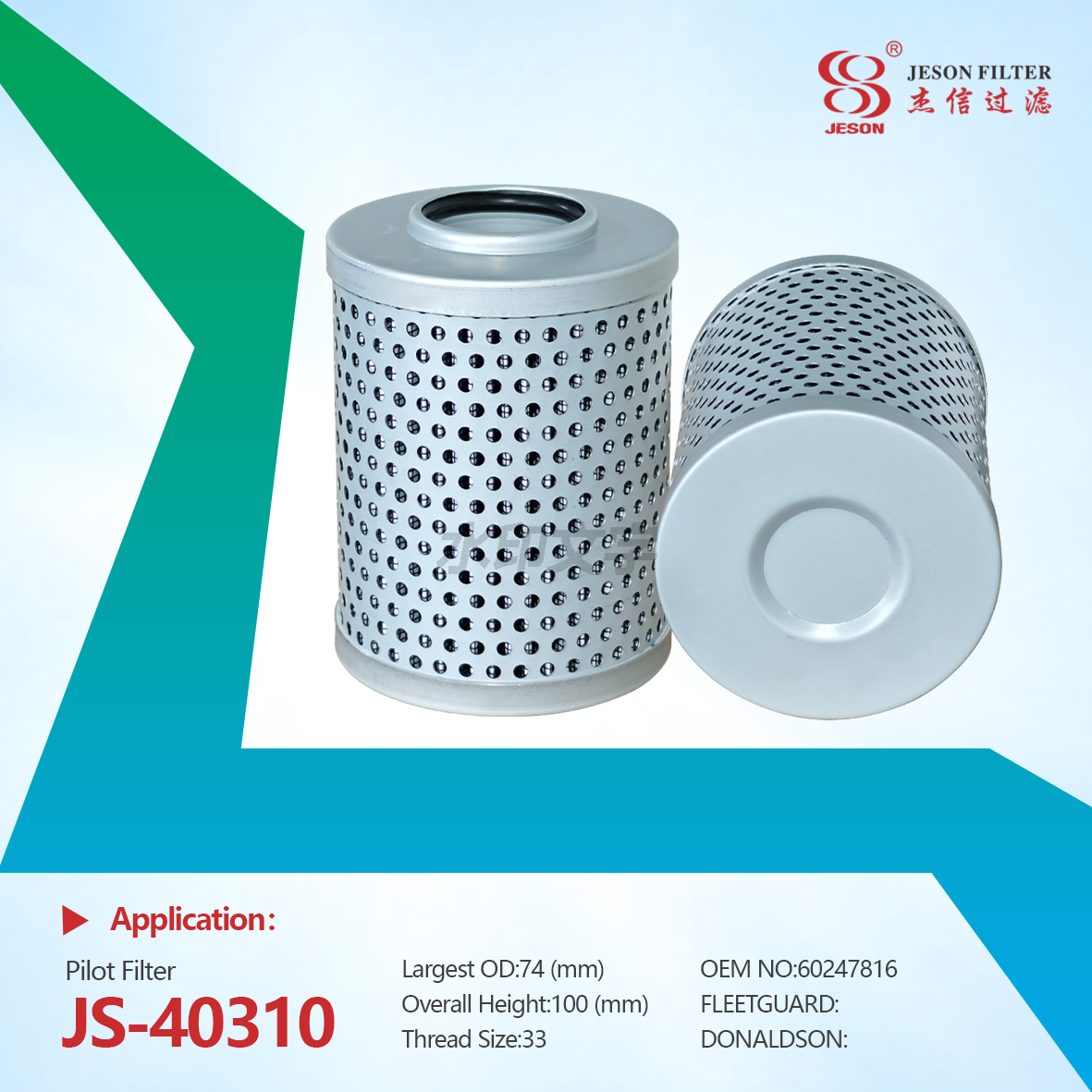 JS-40310 Pilot filter High quality 60247816 Hydraulic Oil Filter element FB60BX for SANY Excavator