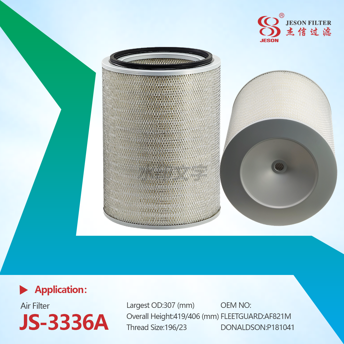 JS-3336A Factory Supply Replacement Air Intake Filter for Truck Auto Parts Excavators Engine Parts P181041 AF821M
