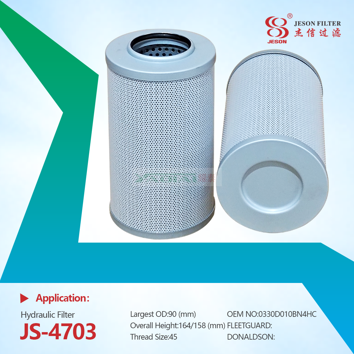 JS-4703 Industrial Filtration Equipment Hydraulic Oil Filter Element 0330D010BN4HC Lubricating Oil Impurity Removal High-Pressure Filter