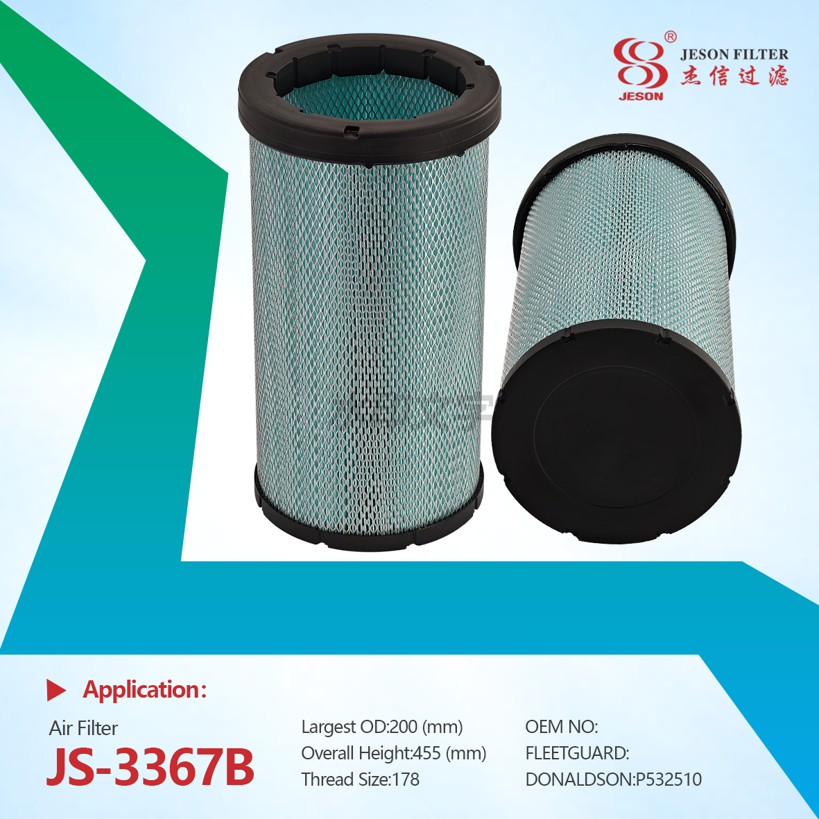 JS-3367AB Supplying Auto Parts Replacement Intake Cartridge Excavator Air Filter Element P532509 P532510 6I2509 504422D1 for Doosan