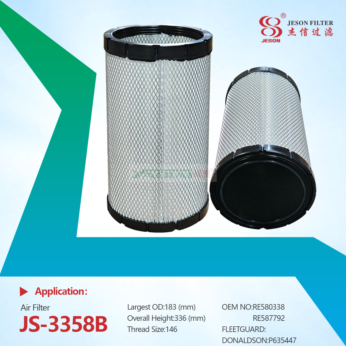JS-3358AB High Performance Tractor Diesel Engine Air Filter RE587791 RE587792 for Tractor Engine Parts AF4191 AF4192 RE580337 RE580338